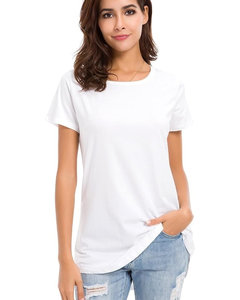 Womens Long Short Sleeve Cotton T Shirt Summer Crew Neck Solid Color Blouses White $14.99 T-Shirts