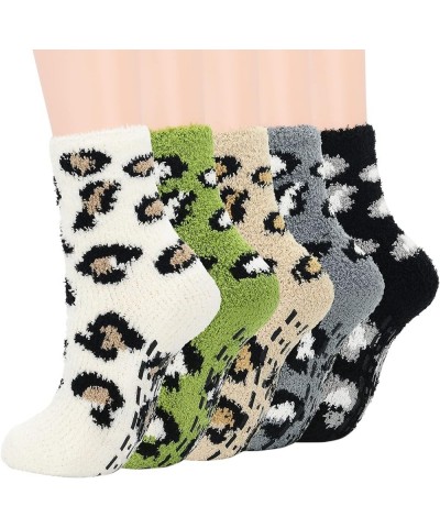 Womens Fuzzy Socks Winter Warm Fluffy Socks Athletic Outdoor Sports Socks Leopard Grain 5 Pack $7.64 Socks