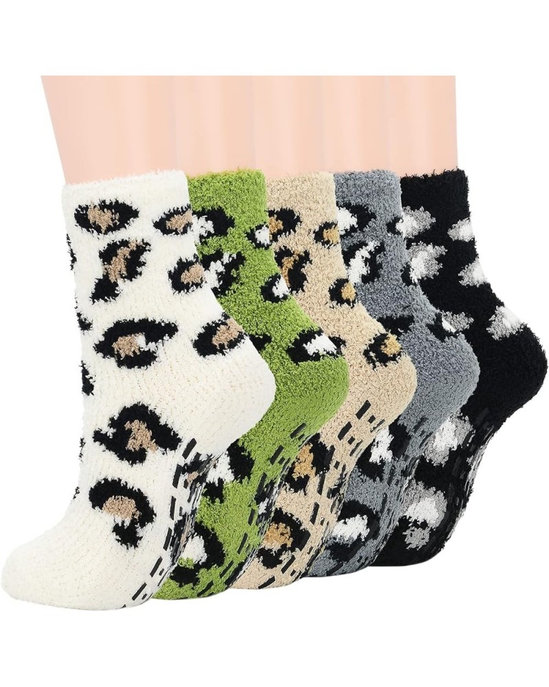 Womens Fuzzy Socks Winter Warm Fluffy Socks Athletic Outdoor Sports Socks Leopard Grain 5 Pack $7.64 Socks