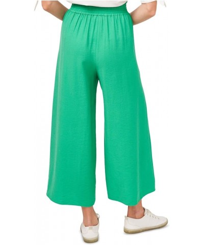 Womens Stretch Pocketed Drawstring Elastic Waist Cropped Wide Leg Pants Green $17.49 Pants