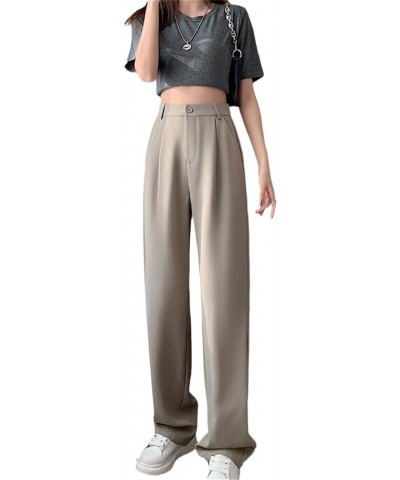 Women's Solid Color High-Waisted Pants Spring and Summer Korean Style Straight-Leg Pants Office Workers Wide-Leg Pants Beige ...