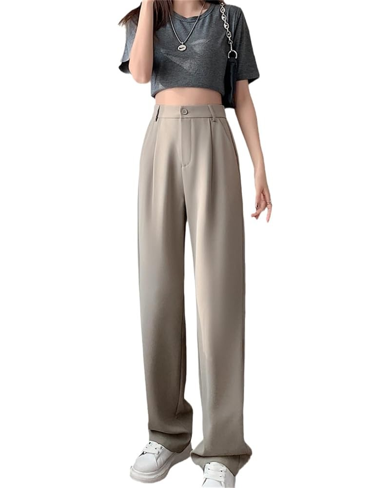 Women's Solid Color High-Waisted Pants Spring and Summer Korean Style Straight-Leg Pants Office Workers Wide-Leg Pants Beige ...