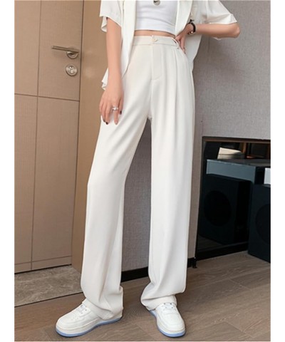 Women's Solid Color High-Waisted Pants Spring and Summer Korean Style Straight-Leg Pants Office Workers Wide-Leg Pants Beige ...