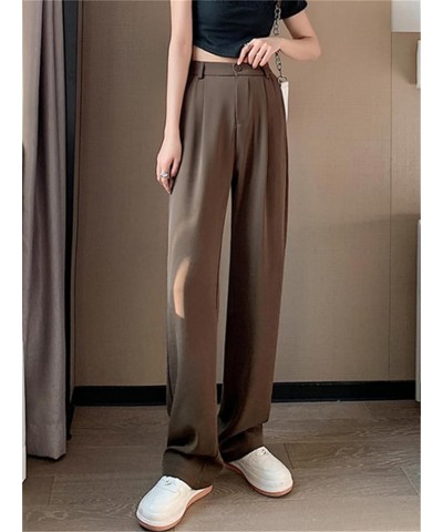 Women's Solid Color High-Waisted Pants Spring and Summer Korean Style Straight-Leg Pants Office Workers Wide-Leg Pants Beige ...