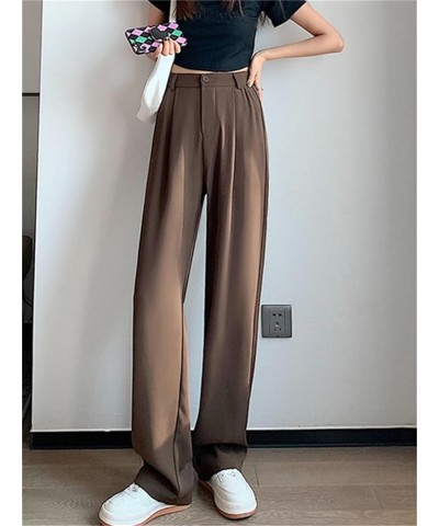 Women's Solid Color High-Waisted Pants Spring and Summer Korean Style Straight-Leg Pants Office Workers Wide-Leg Pants Beige ...