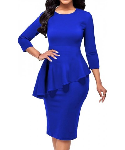 Church Dresses for Women Bodycon 3/4 Sleeve Business Pencil Vintage Dress Wedding Guest Blue/Peplum $20.24 Dresses