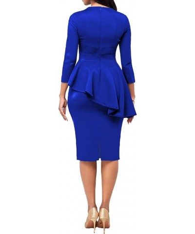 Church Dresses for Women Bodycon 3/4 Sleeve Business Pencil Vintage Dress Wedding Guest Blue/Peplum $20.24 Dresses