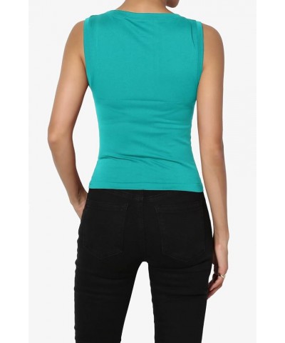 Women's Stretch Seamless Round Crew Neck Crop Tank Top Sleeveless Skinny Tee Lt Teal $10.39 Tops