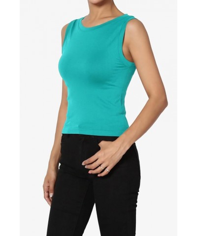 Women's Stretch Seamless Round Crew Neck Crop Tank Top Sleeveless Skinny Tee Lt Teal $10.39 Tops