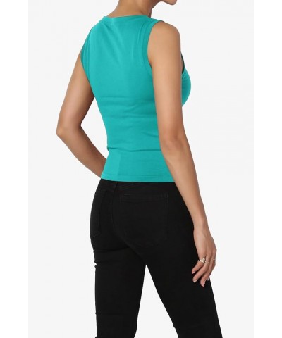 Women's Stretch Seamless Round Crew Neck Crop Tank Top Sleeveless Skinny Tee Lt Teal $10.39 Tops