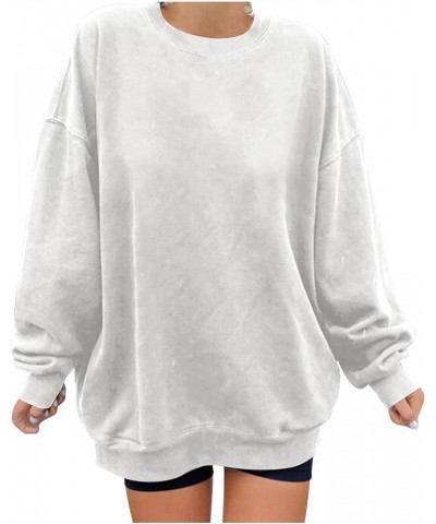 Women's Oversized Long Sleeve Sweatshirts Simple Solid Color Pullover Tops Crew Neck Fashion Sweatshirt 04 White $9.84 Hoodie...