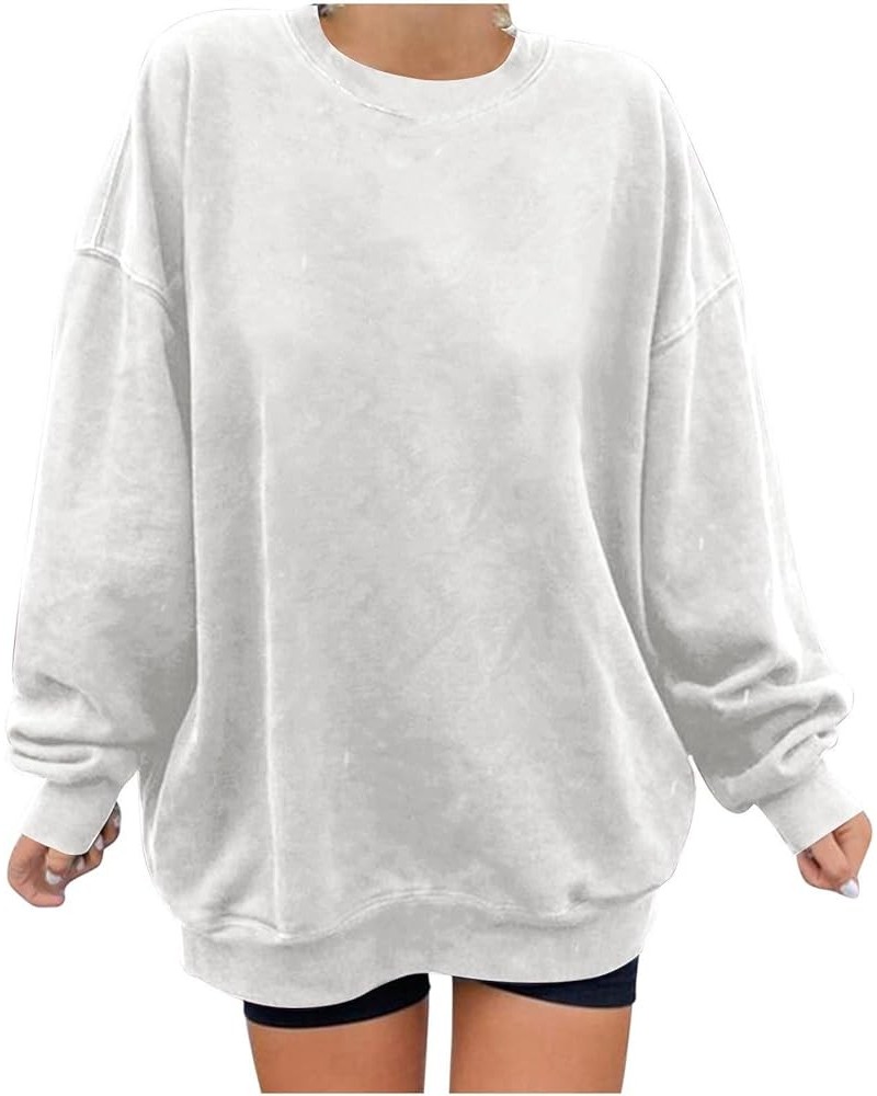 Women's Oversized Long Sleeve Sweatshirts Simple Solid Color Pullover Tops Crew Neck Fashion Sweatshirt 04 White $9.84 Hoodie...