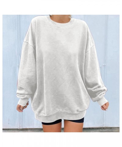 Women's Oversized Long Sleeve Sweatshirts Simple Solid Color Pullover Tops Crew Neck Fashion Sweatshirt 04 White $9.84 Hoodie...