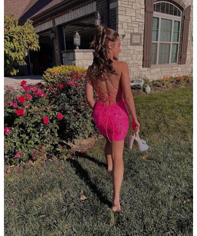 Tight Sequin Homecoming Dresses Sparkly for Teens Spaghetti Straps Scoop Short Cocktail Dress with Slit Maroon $24.29 Dresses