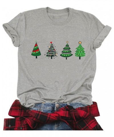 Merry Christmas Shirt Women Christmas Tree Print T Shirt Vintage Graphic Short Sleeve Tops Tees Grey $10.44 T-Shirts