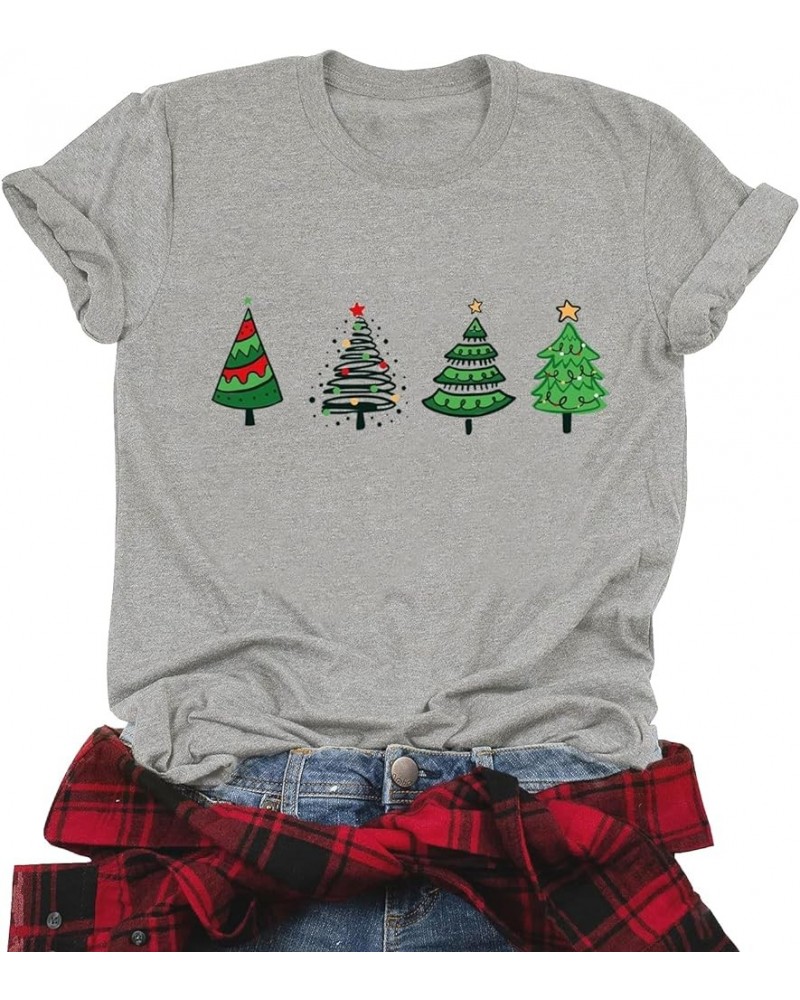 Merry Christmas Shirt Women Christmas Tree Print T Shirt Vintage Graphic Short Sleeve Tops Tees Grey $10.44 T-Shirts