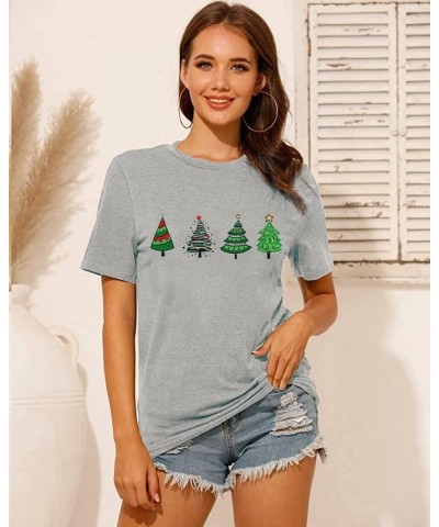 Merry Christmas Shirt Women Christmas Tree Print T Shirt Vintage Graphic Short Sleeve Tops Tees Grey $10.44 T-Shirts