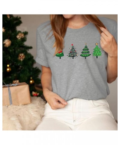 Merry Christmas Shirt Women Christmas Tree Print T Shirt Vintage Graphic Short Sleeve Tops Tees Grey $10.44 T-Shirts