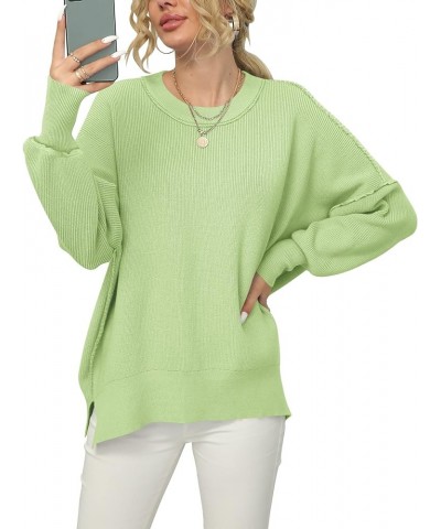 Women Crewneck Batwing Sleeve 2023 Fall Oversized Side Slit Ribbed Knit Pullover Sweater Top Green $25.49 Sweaters