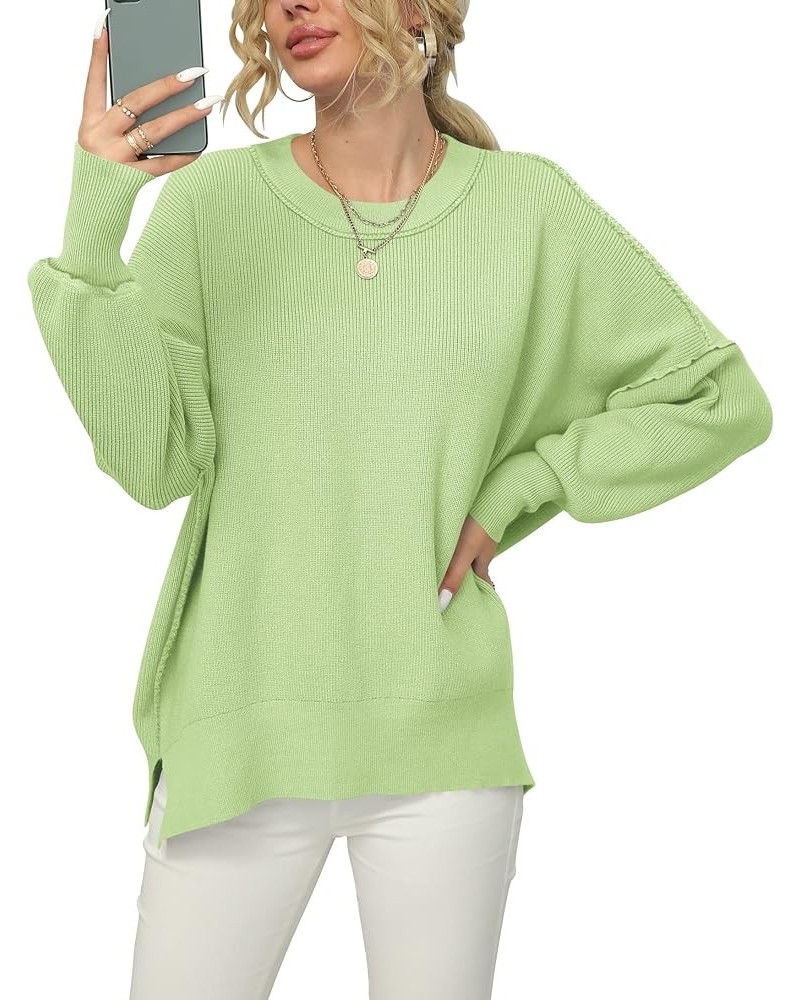 Women Crewneck Batwing Sleeve 2023 Fall Oversized Side Slit Ribbed Knit Pullover Sweater Top Green $25.49 Sweaters