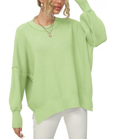 Women Crewneck Batwing Sleeve 2023 Fall Oversized Side Slit Ribbed Knit Pullover Sweater Top Green $25.49 Sweaters