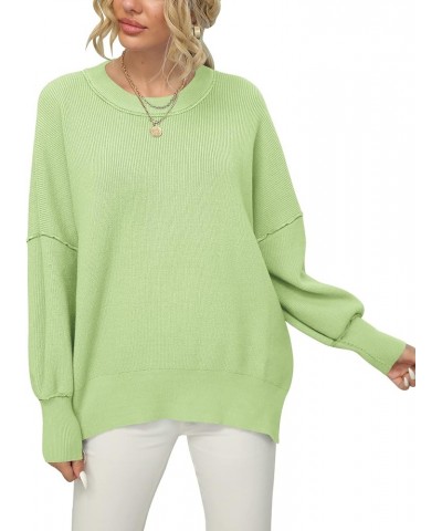 Women Crewneck Batwing Sleeve 2023 Fall Oversized Side Slit Ribbed Knit Pullover Sweater Top Green $25.49 Sweaters