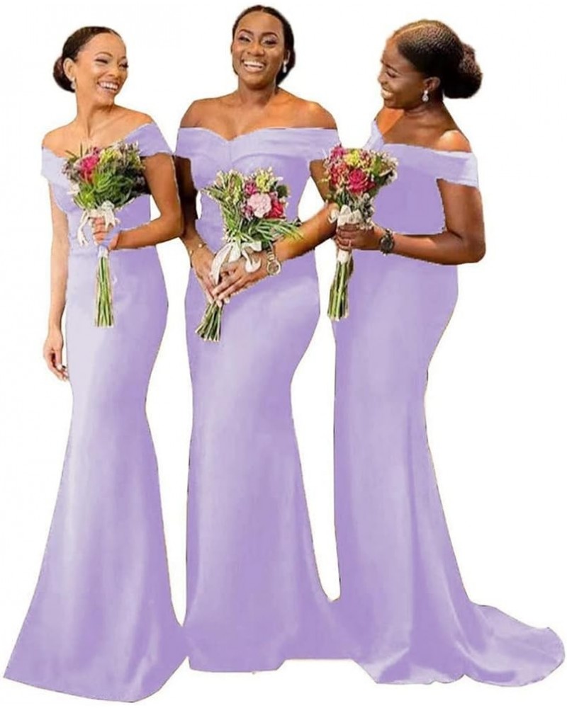 Mermaid Bridesmaids Dress for Wedding Off Shoulder Woman Bridesmaid Dresses Long Lilac $45.00 Dresses