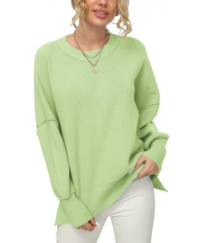 Women Crewneck Batwing Sleeve 2023 Fall Oversized Side Slit Ribbed Knit Pullover Sweater Top Green $25.49 Sweaters