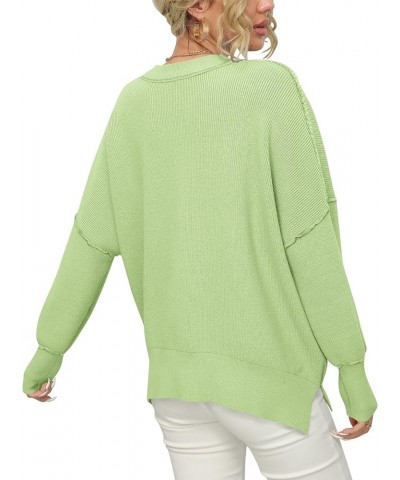 Women Crewneck Batwing Sleeve 2023 Fall Oversized Side Slit Ribbed Knit Pullover Sweater Top Green $25.49 Sweaters