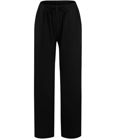 Women's Cotton Linen Casual Pants Summer Elastic High Waist Palazzo Trousers Loose Comfy Beach Trousers Sweatpants F - Black ...