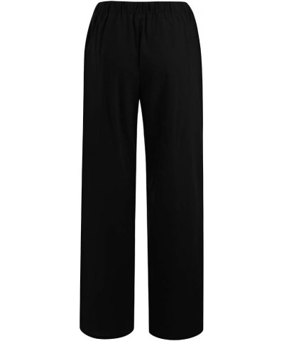 Women's Cotton Linen Casual Pants Summer Elastic High Waist Palazzo Trousers Loose Comfy Beach Trousers Sweatpants F - Black ...