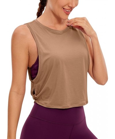 Pima Cotton Cropped Tank Tops for Women - Sleeveless Sports Shirts Athletic Yoga Running Gym Workout Crop Tops Mocha Mousse $...