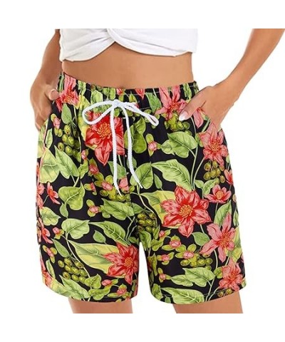 Women's Casual Shorts Summer Comfy Beach Shorts Elastic Waist Floral Print With 2 7 Inseam Shorts Women (Yellow, XXL) Medium ...