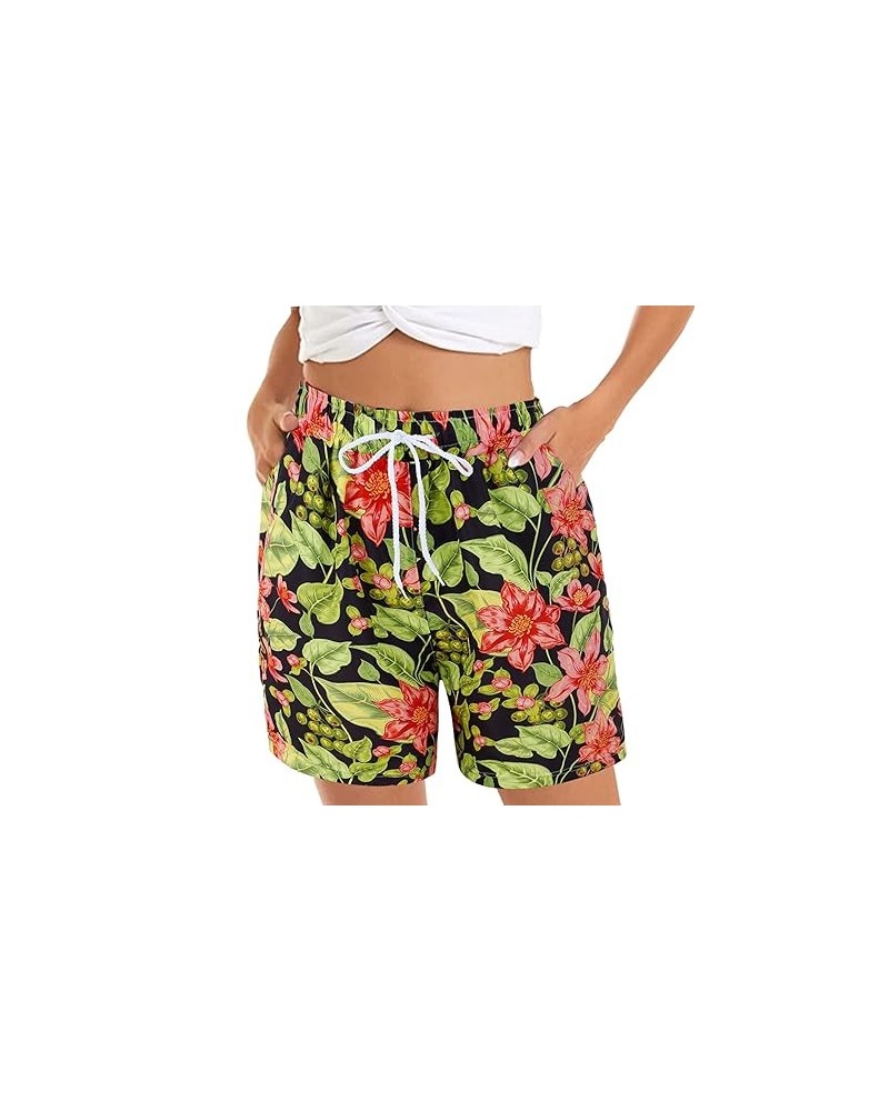 Women's Casual Shorts Summer Comfy Beach Shorts Elastic Waist Floral Print With 2 7 Inseam Shorts Women (Yellow, XXL) Medium ...