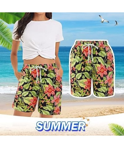 Women's Casual Shorts Summer Comfy Beach Shorts Elastic Waist Floral Print With 2 7 Inseam Shorts Women (Yellow, XXL) Medium ...