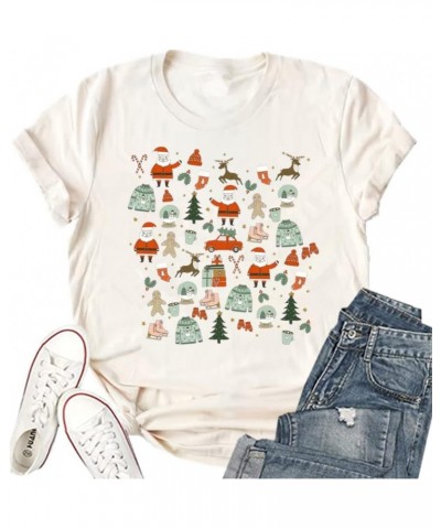 Christmas Shirts for Women Merry Christmas Santa Claus Funny Hoilday Print T-Shirts Graphic Tee Tops Beige-2 $8.54 T-Shirts