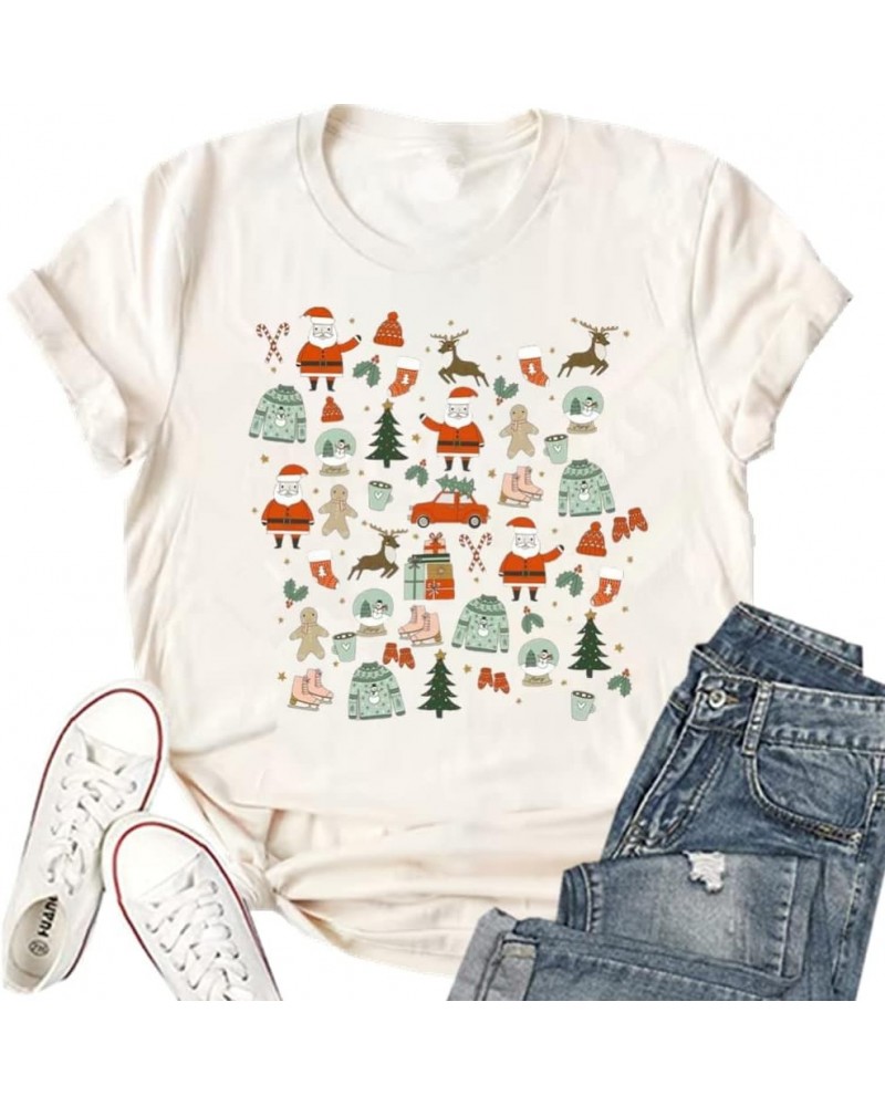 Christmas Shirts for Women Merry Christmas Santa Claus Funny Hoilday Print T-Shirts Graphic Tee Tops Beige-2 $8.54 T-Shirts