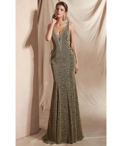 Women's Double V-Neck Sequins Lace-up Mermaid Evening Dress E $48.30 Dresses