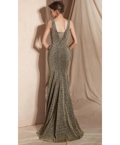 Women's Double V-Neck Sequins Lace-up Mermaid Evening Dress E $48.30 Dresses