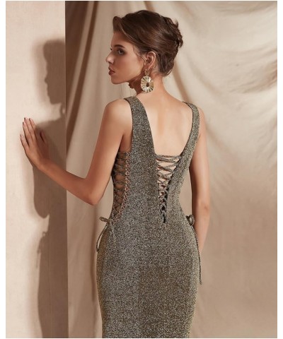 Women's Double V-Neck Sequins Lace-up Mermaid Evening Dress E $48.30 Dresses