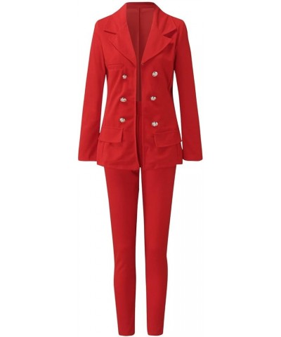 Women 2 Piece Long Sleeve Solid Suit Double-Breasted Blazer and Floor-Length Flared Pants Casual Business Sets Aab05-red $11....