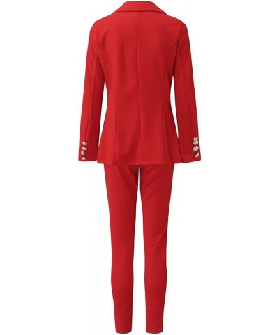 Women 2 Piece Long Sleeve Solid Suit Double-Breasted Blazer and Floor-Length Flared Pants Casual Business Sets Aab05-red $11....