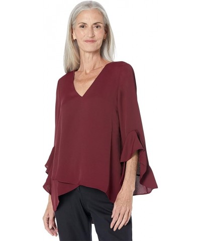 Women's Flutter Sleeve V-Neck Tunic Crisp Merlot $38.05 Tops