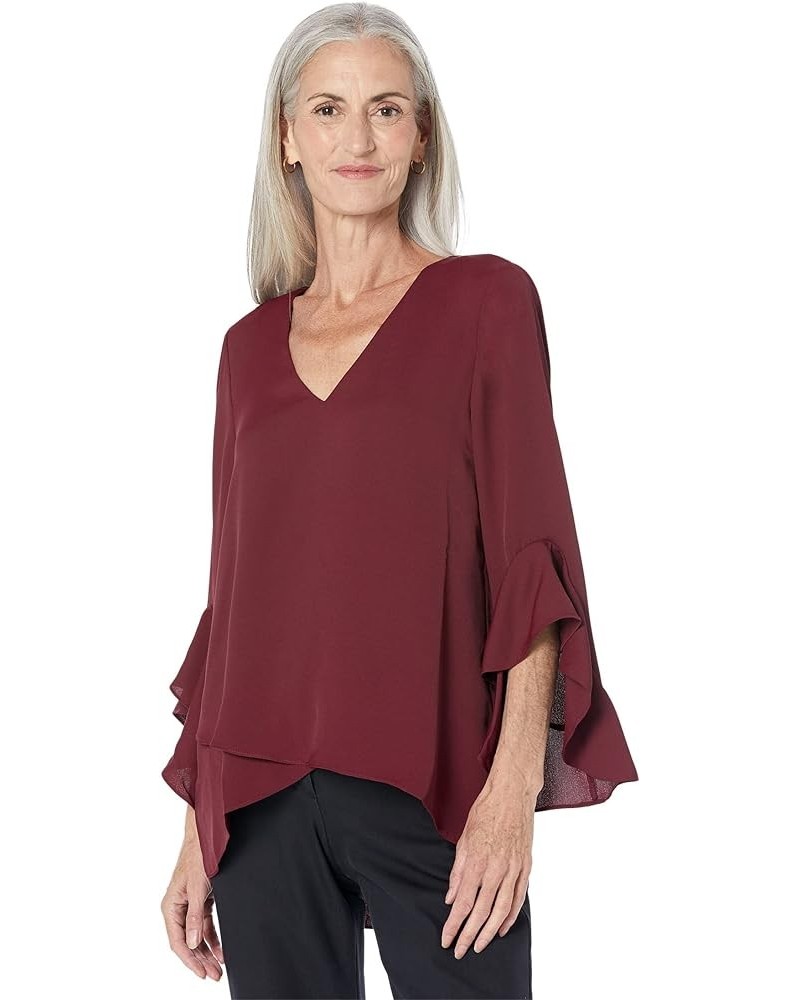 Women's Flutter Sleeve V-Neck Tunic Crisp Merlot $38.05 Tops