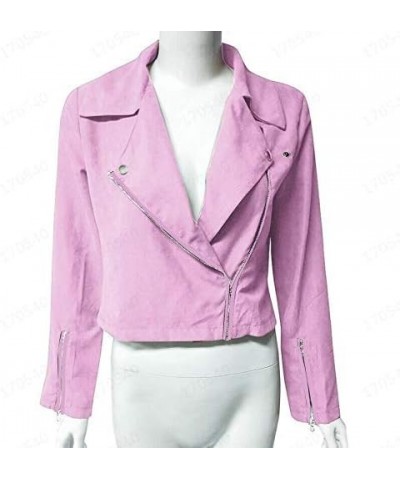 Women's Faux Leather Jacket Lapel Long Sleeve Zip Up Motorcycle Jacket Lightweight Cropped Windbreaker Jacket Coats A-pink $8...