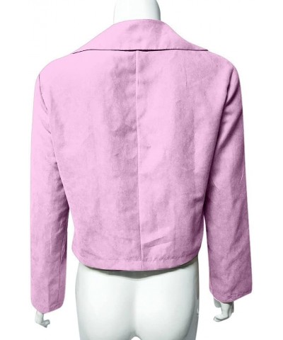 Women's Faux Leather Jacket Lapel Long Sleeve Zip Up Motorcycle Jacket Lightweight Cropped Windbreaker Jacket Coats A-pink $8...