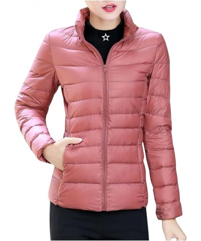 Light Weight Puffer Jacket for Women Long Sleeve Stand Collar Coat Slim Fit Down Jacket Zip Up Puffer Jacket Outwear Pink $7....