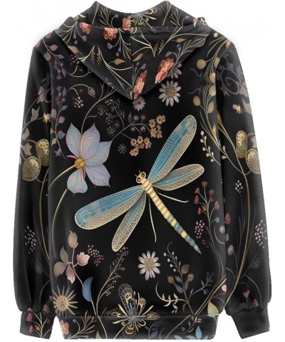 Womens Zip Up Hoodie Oversized Sweatshirt for Women Y2K Hoodies Fall Jackets Dragonfly Boho Floral Black $20.23 Hoodies & Swe...