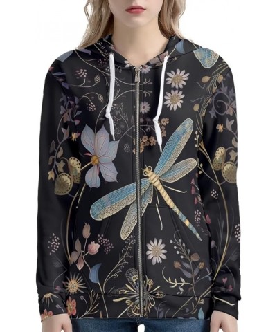 Womens Zip Up Hoodie Oversized Sweatshirt for Women Y2K Hoodies Fall Jackets Dragonfly Boho Floral Black $20.23 Hoodies & Swe...