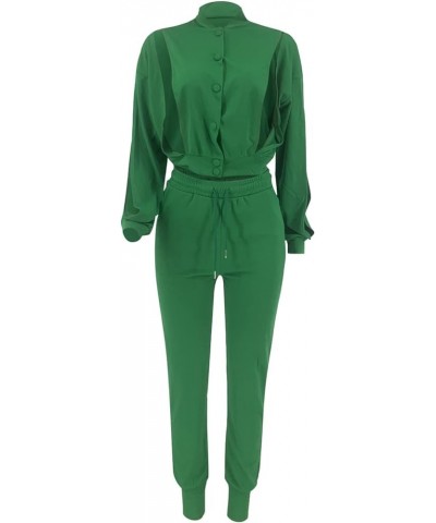 Spring Ladies Casual Suit Fashion Summer European and American Long Sleeved Two Piece Suit Women's Pants (Green, XXL) XX-Larg...